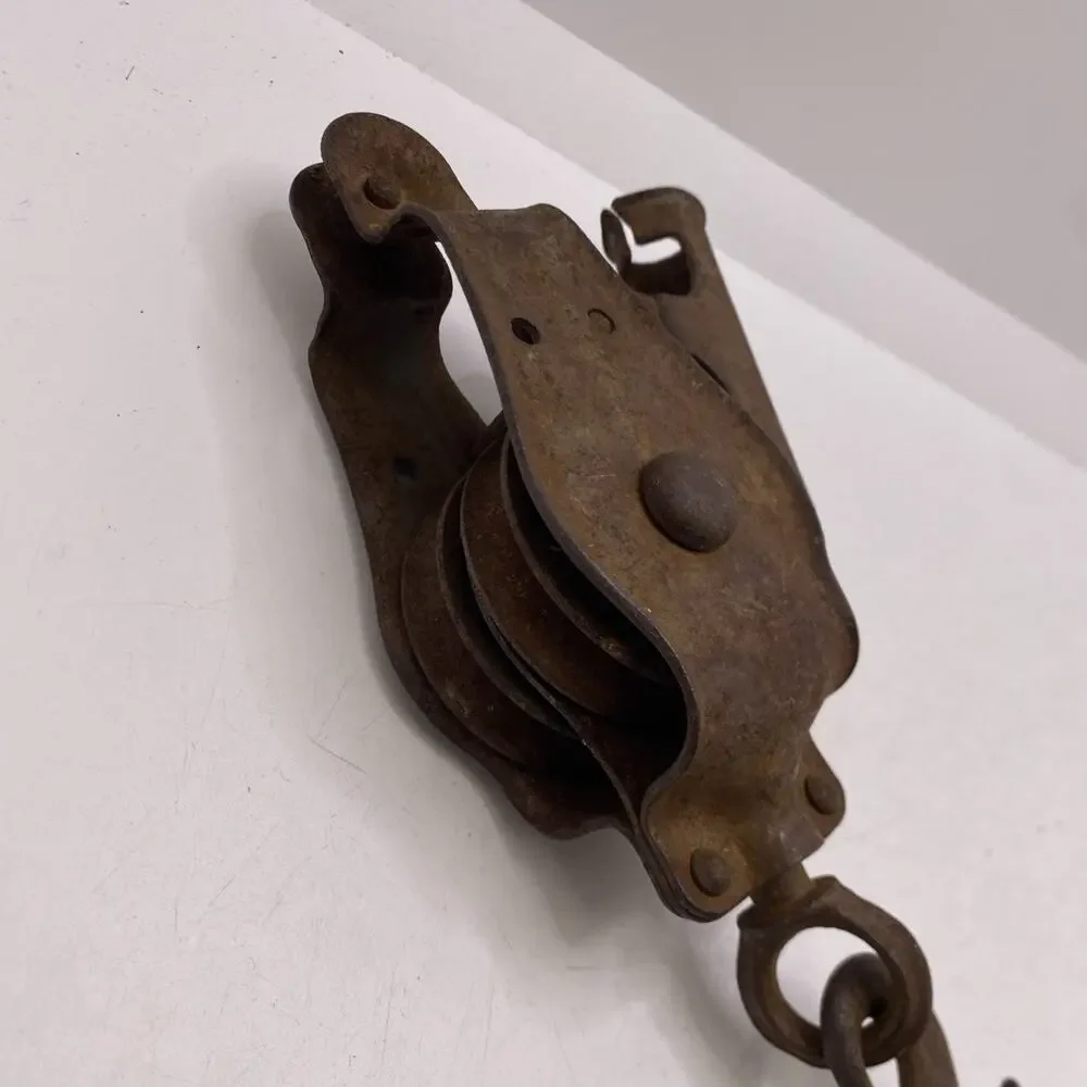 Vintage Antique Solid Cast Iron Double Wheel Pulleys Hook Vintage Decor